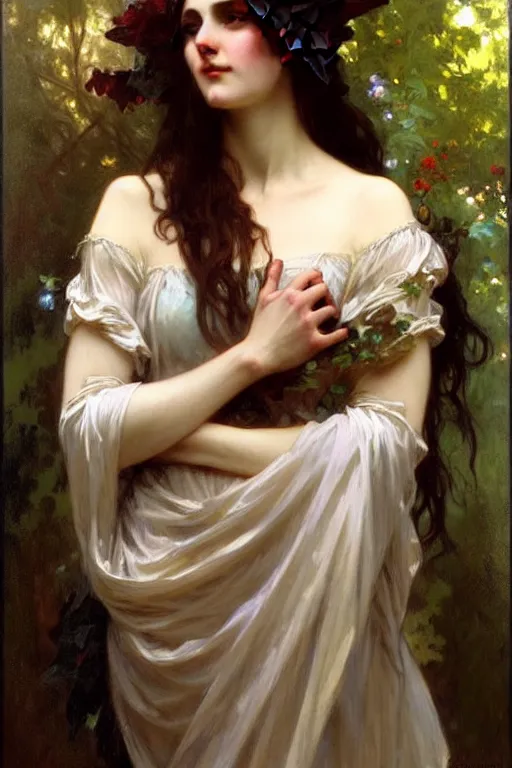 Image similar to gothic lady, painting by daniel gerhartz, alphonse mucha, bouguereau, detailed art, artstation