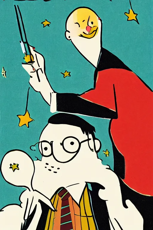 Image similar to an illustration of harry potter holding a pistol in the style of goodnight moon by margaret wise brown