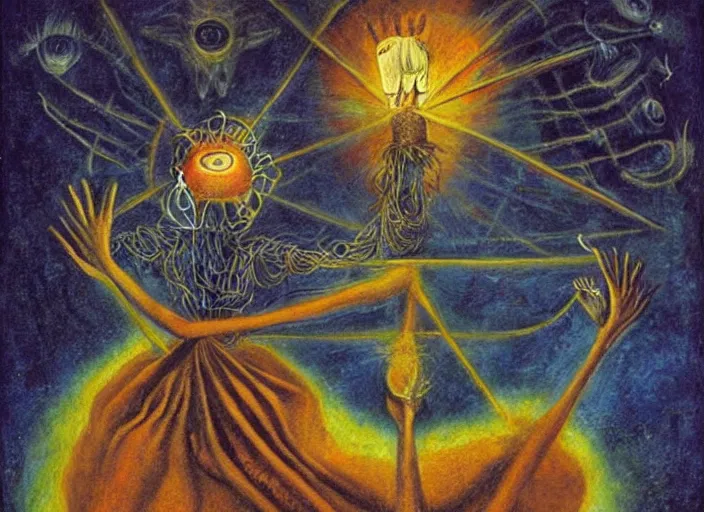 Prompt: a shaman woman holding up the cosmic!!! universe!, by remedios varo, reflection, symbolist, psychedelic colors, dramatic lighting, smooth, sharp focus, extremely detailed, aesthetically pleasing composition