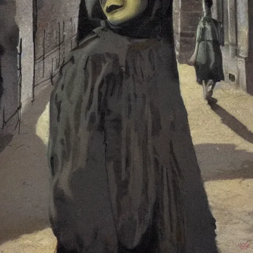 Image similar to This street art was painted in 1937 during the Guerra Civil Española. The woman in the street art is weeping. She is wearing a black dress and a black veil. Her face is distorted by grief. The street art is dark and somber. dutch golden age, Baroque by Marc Simonetti playful