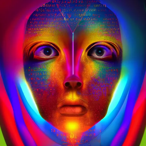 Prompt: humankind transcendence into collaborative intelligence, group intelligence, ai, by alex gray, mystery, lcd, album cover, award winning, colorful, volumetric lighting, trending on artstation