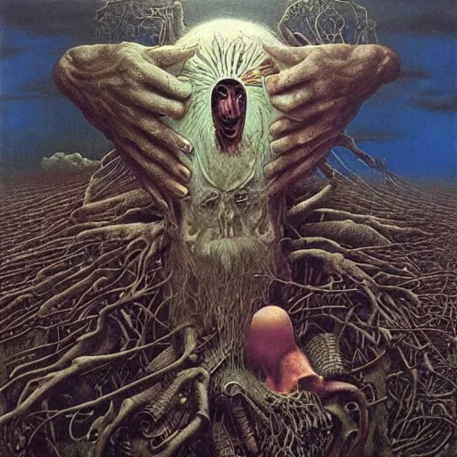 Image similar to an amazing masterpiece of art by gerald brom, Zdzisław Beksiński, trash humpers