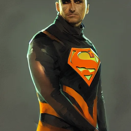 Image similar to portrait of a superhero by greg rutkowski, he looks like joseph quinn, he is wearing a black, orange and yellow kevlar gear, highly detailed portrait, digital painting, artstation, concept art, smooth, sharp foccus ilustration, artstation hq