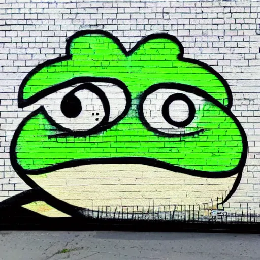 Prompt: photograph of pepe the frog street art