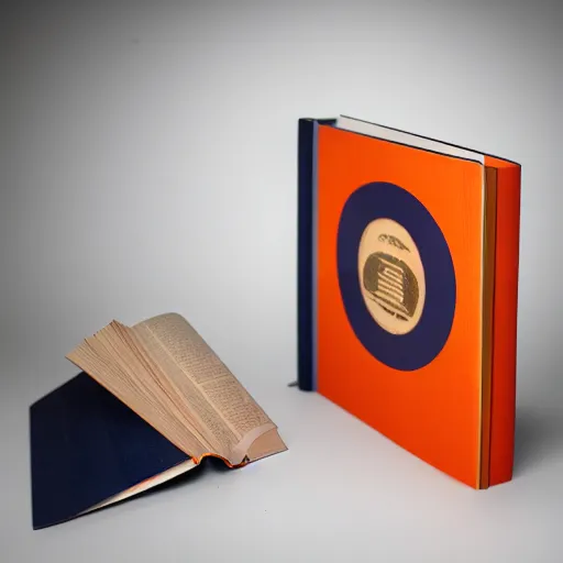 Image similar to studio portrait of a book, navy and burn orange shades, 8 k, studio lighting, key light, back light