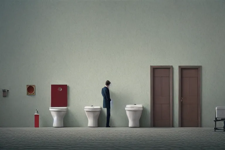 Image similar to hyperrealism aesthetic photography of detailed gigantic toilet in surreal scene from detailed art house movie in style of denis villeneuve and wes anderson