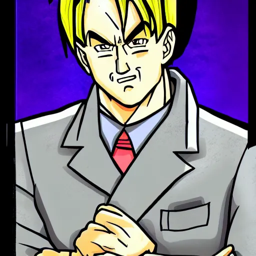 Image similar to cartoon portrait of saul goodman, drawn in the style of dragon ball z