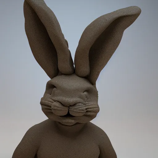 Image similar to a clay sculpture of a funny bunny, in the style of michelangelo, new york city background, hyper realistic, 3 d render