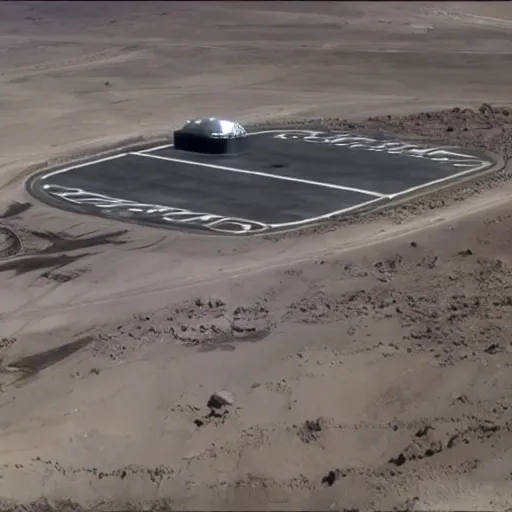 Image similar to aerial footage of Area 51, ufos parked on the ground