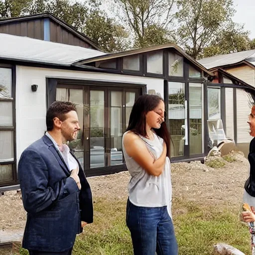 Image similar to real estate agent showing couples through houses made entirely of dirt