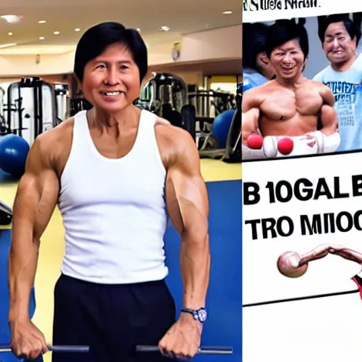 Image similar to A very muscular BongBong Marcos flexing in the gym