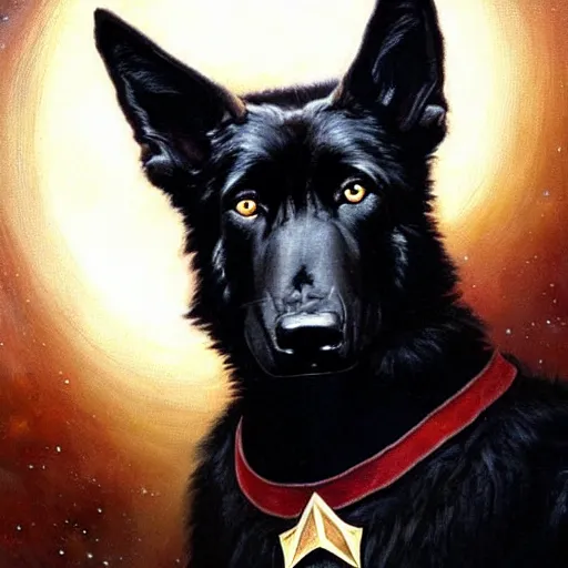 Image similar to a portrait of a black german shepard dogman starfleet star trek risa. highly detailed painting by gaston bussiere craig mullins jc