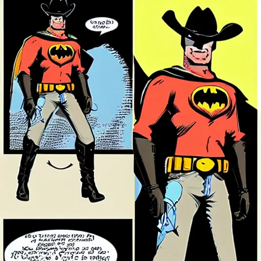 Image similar to cowboy batman, full body and face, comic book style