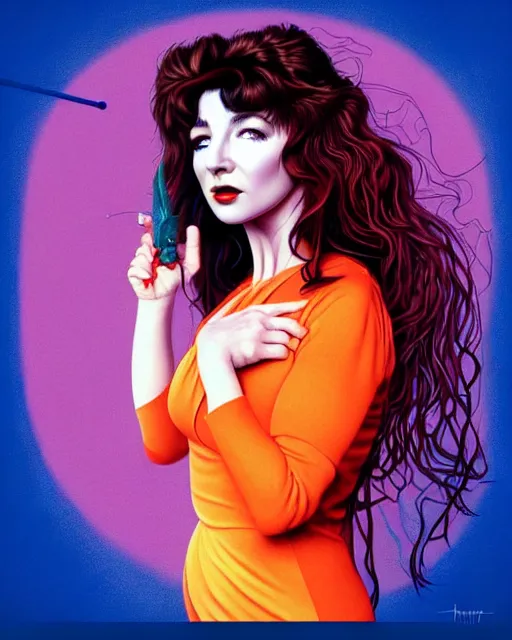 Image similar to richly detailed color illustration of young kate bush on album cover illustrated by artgerm and mina petrovic and timothy kong and marina federovna. 3 d shadowing