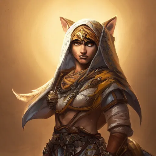 Image similar to portrait of young arabian nomad half wolf, with yellow cloths, league of legends splash art, hearthstone splash art, full body shot, rule of thirds, ultrafine hyperrealistic detailed face, artgerm, greg rutkowski, trending on artstation, 8 k, intricately detailed, highly detailed