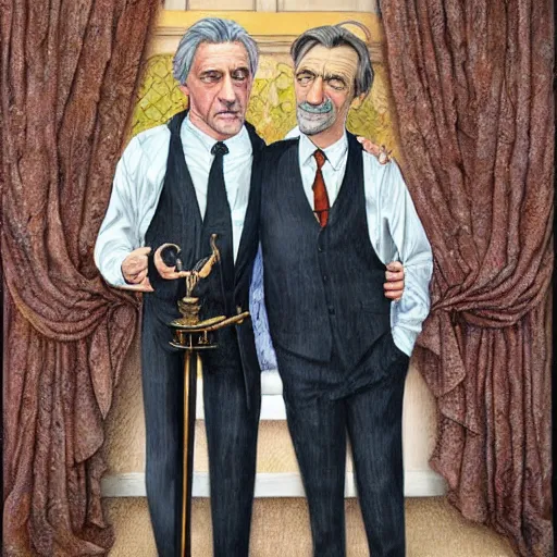 Image similar to Robert De Niro and Hugh Laurie, artwork by Daniel Merriam,