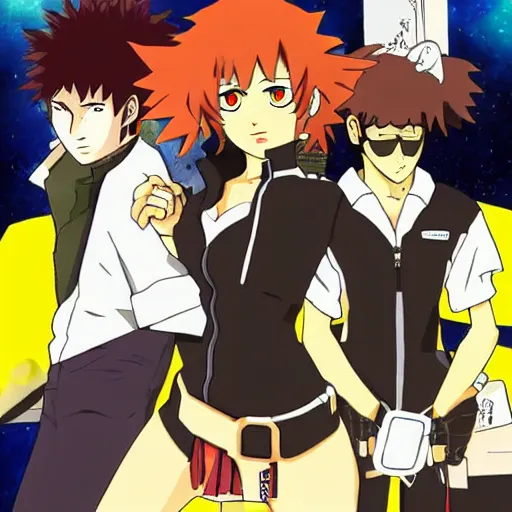 Prompt: cowboy bebop in serial experiments lain crossover with naruto, hd