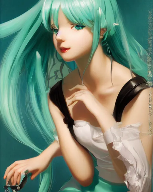 Prompt: Hatsune Miku by Gil Elvgren and Daniela Uhlig