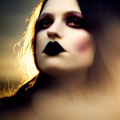 Image similar to photographic portrait of a stunningly beautiful goth renaissance female in soft dreamy light at sunset, smoke fog dust, god rays contemporary fashion shoot, by edward robert hughes, annie leibovitz and steve mccurry, david lazar, jimmy nelsson, breathtaking, 8 k resolution, extremely detailed, beautiful, establishing shot, artistic, hyperrealistic, beautiful face, octane render