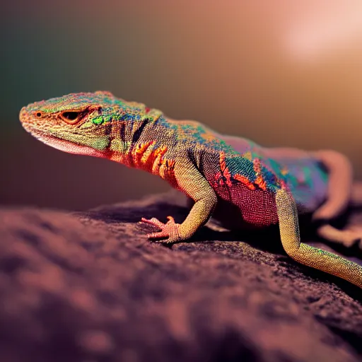 Image similar to highly detailed photograph of a lizard sitting in a steaming colorful hotspring with woodland forest backdrop, featured on artstation