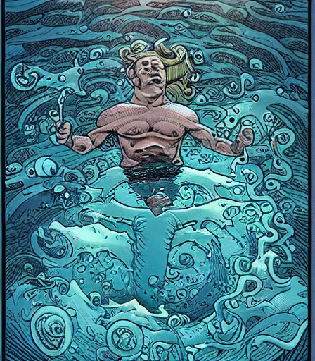 Prompt: Underwater merman by James Jean and dan mumford and strongstufftom