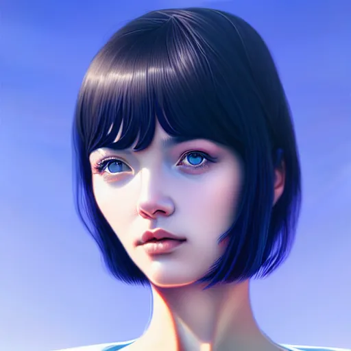 Prompt: close up a 🥶 face female portrait, 25 years old in a scenic environment by Ilya Kuvshinov