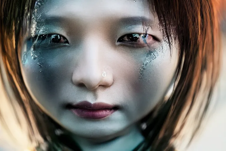 Image similar to portrait of a beautiful Korean cyborg By Emmanuel Lubezki