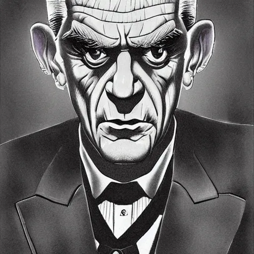 Image similar to Portrait illustration of Boris Karloff by Akira Toriyama