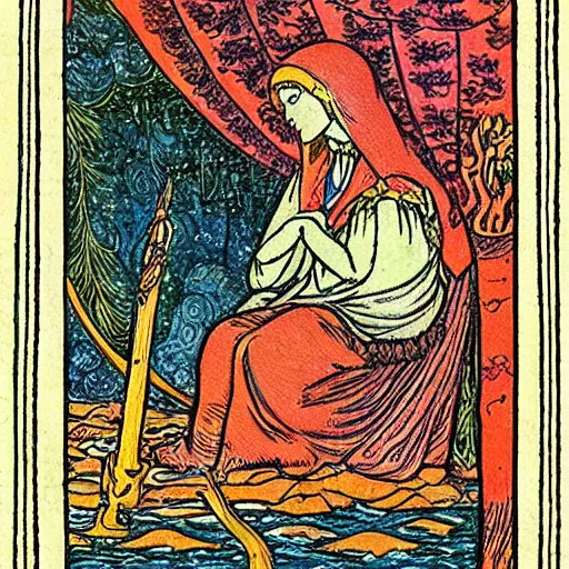 Image similar to a tarot card by bilibin