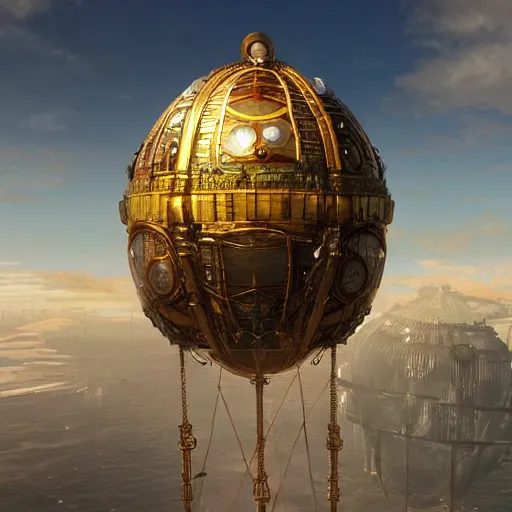 Image similar to enormous floating city in a faberge egg, sky, steampunk, fantasy art, unreal engine,