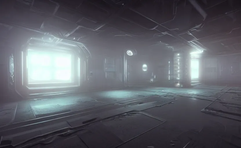 Image similar to screenshot of a game on unreal engine 5, narrow underground laboratory, photorealistic, liminal, retrofuturism, minimalist, soft vintage glow