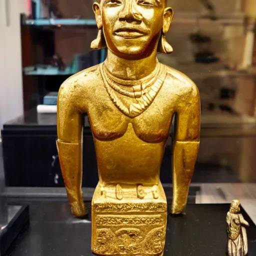 Prompt: a pre-columbian gold statue of barack obama