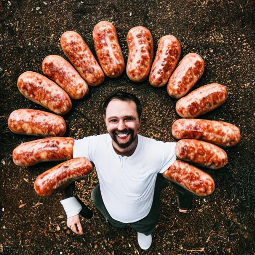 Image similar to a portrait of bogan holding a bouquet of sausages, canon eos r 3, f / 1. 4, iso 2 0 0, 1 / 1 6 0 s, 8 k, raw, unedited, symmetrical balance, in - frame