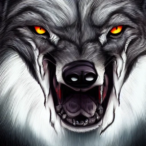 Prompt: alpha wolf head, scarred eye, head, digital art, highly detailed, artstation