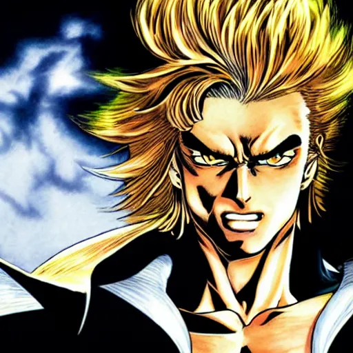 Prompt: Portrait of Dio Brando by Yusuke Murata