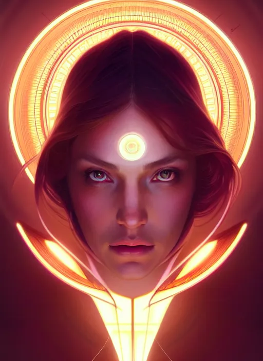 Image similar to symmetry!! portrait of female, chemisty, sci - fi, glowing lights!! intricate, elegant, highly detailed, digital painting, artstation, concept art, smooth, sharp focus, illustration, art by artgerm and greg rutkowski and alphonse mucha, 8 k
