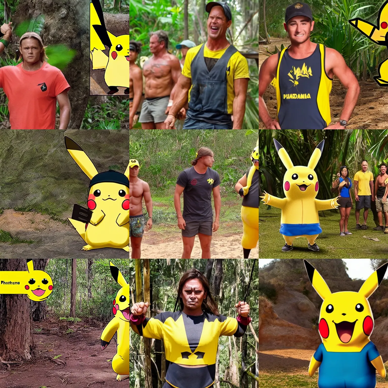 Prompt: pikachu in survivor australia