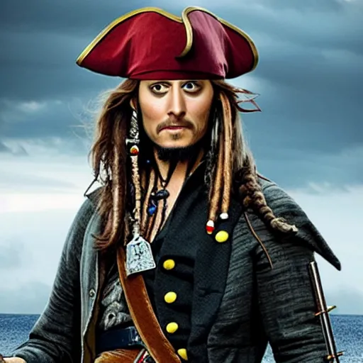 Prompt: photo of emmanuel macron in pirates of the caribbean movie, full body shot, sharp focus, award - winning