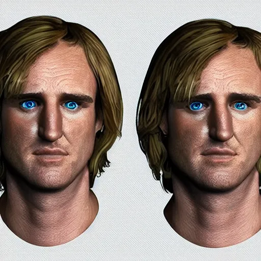 Image similar to a texture map for a character model of owen wilson