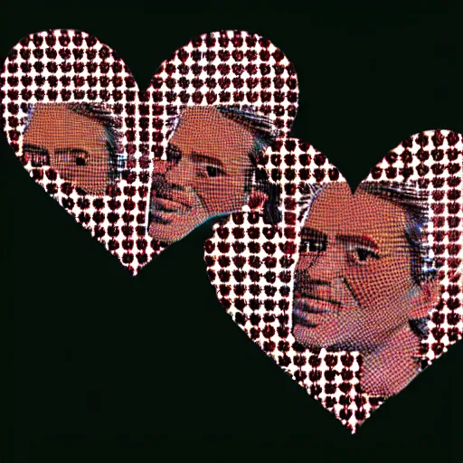 Prompt: photomosaic of king of hearts made of images of hearts