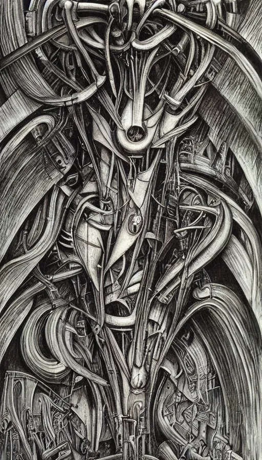 Prompt: techno artwork, by hr giger