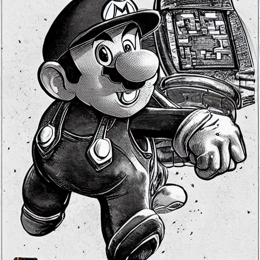 Image similar to hyper detailed illustration of Super Mario, by Kev Walker, simon bisley and paolo parente