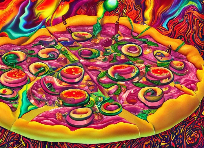 Image similar to award - winning masterpiece. psychedelic artwork in the theme of pizza. trending on artstation. by salvador dali