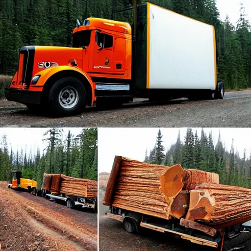 Prompt: a logging truck hauling journals and sketchbooks