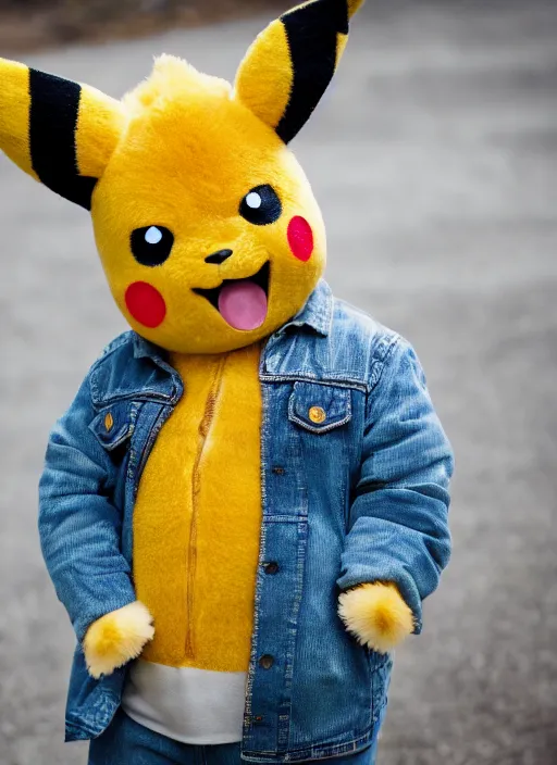 Image similar to portrait photo still of real life pokemon character pikachu, 8 k, 8 5 mm f 1. 8