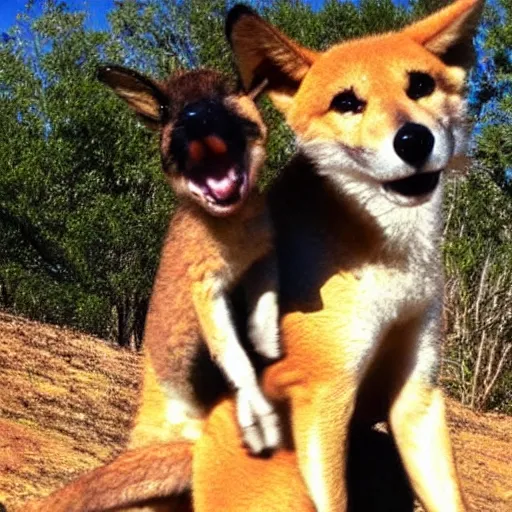 Prompt: baby riding on a dingo