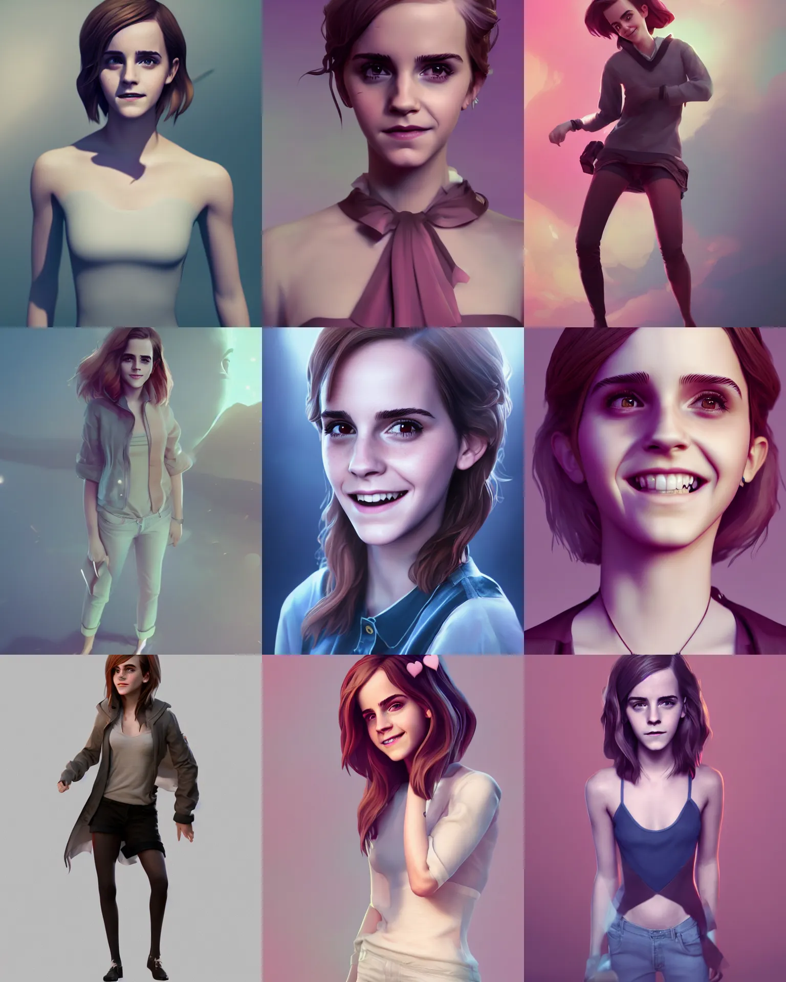 Prompt: beautiful full body Emma Watson smiling, photograph by lois van baarle, loish and ross tran and rossdraws, 3D unreal 5, DAZ, hyperrealistic, octane render, David Bailey