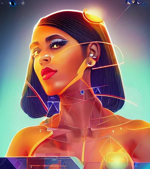 Image similar to symmetry!! egyptian princess of technology, solid cube of light, hard edges, product render retro - futuristic poster scifi, lasers and neon circuits, beautiful brown skin woman egyptian princess, intricate, elegant, highly detailed, digital painting, artstation, concept art, smooth, sharp focus, illustration, dreamlike, art by artgerm