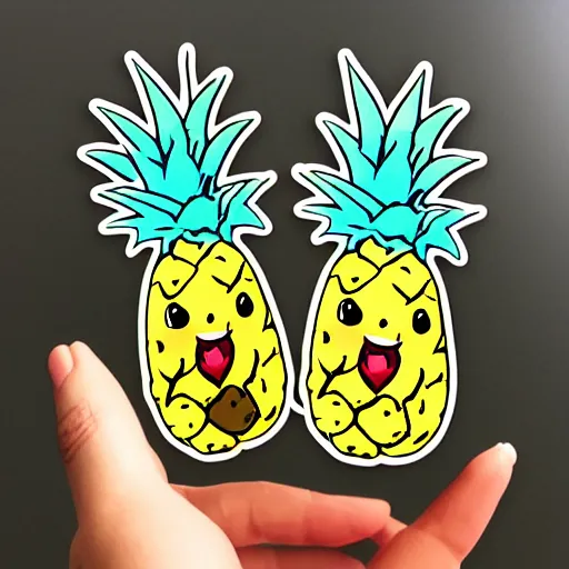 Image similar to die cut sticker of anime chibi two smiling pineapples