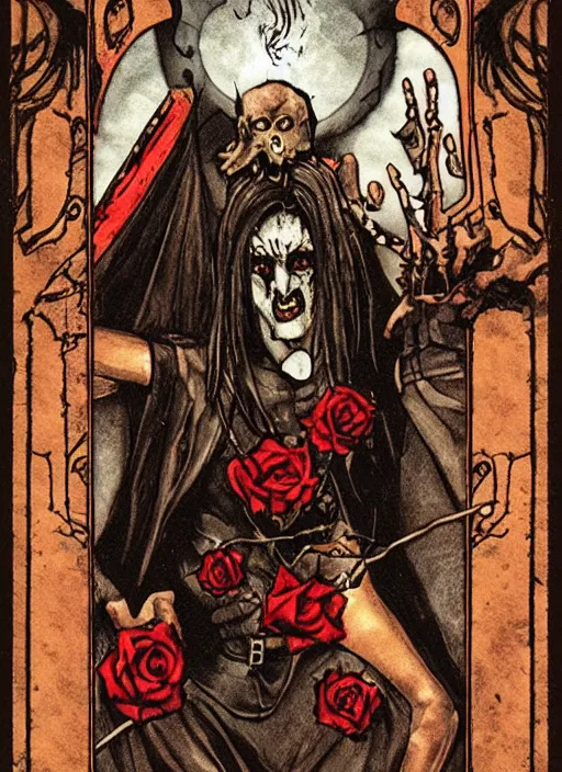 Image similar to tarot card :: horror :: vampire :: blood and roses :: by deiv calviz and bossmonsterbani